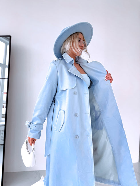 LIGHT BLUE, leather imitation trench "POWER" FL08